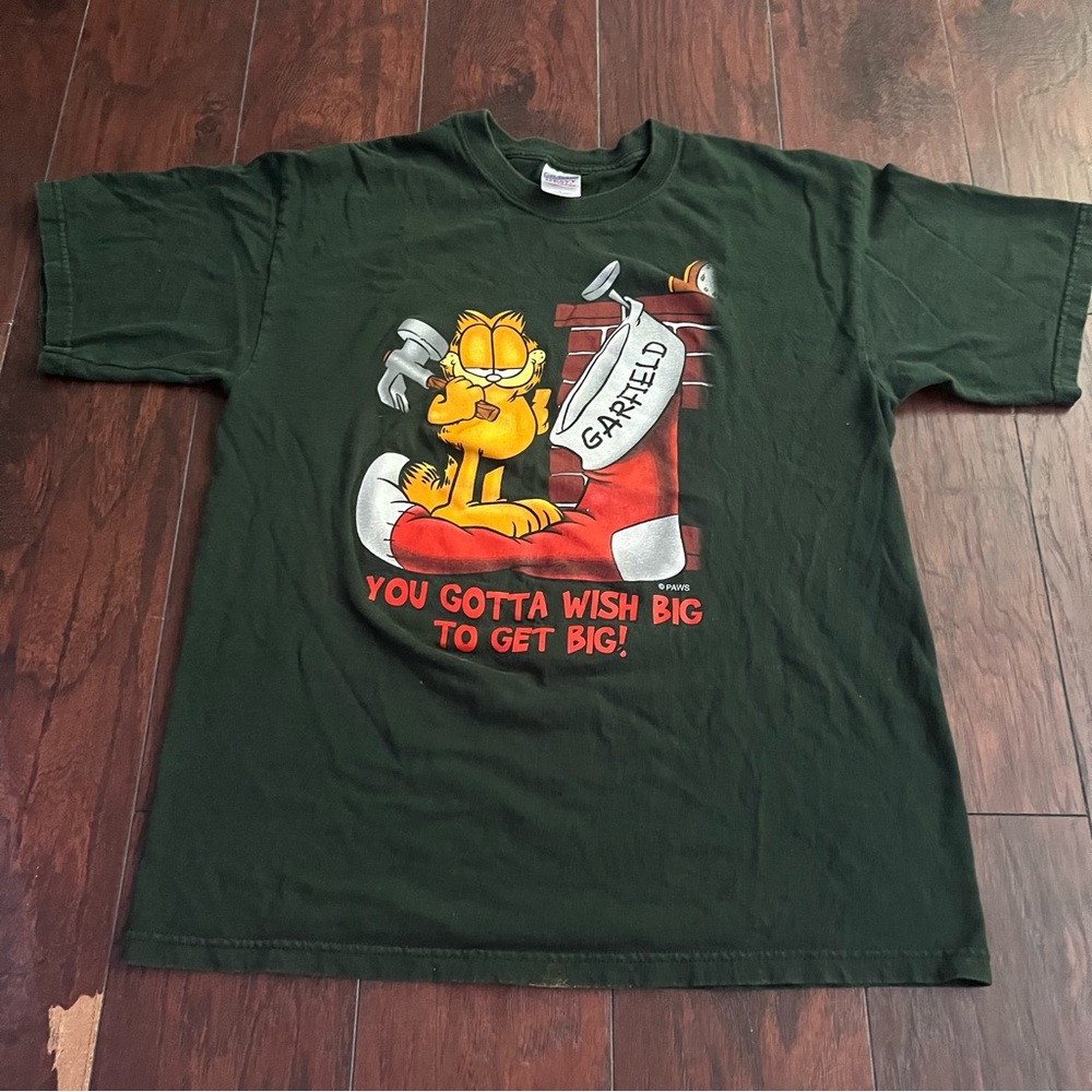 Vintage GARFIELD CHRISTMAS STOCKING T-Shirt LARGE cartoon comic cat santa joke